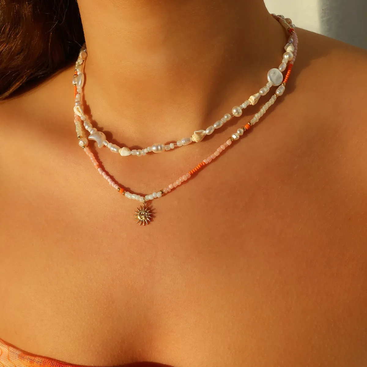 Winther Studio Golden Hour Halskæde lyserød/orange Clearance
