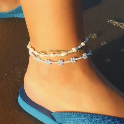 Winther Studio Ocean Shell Ankelkæde hvid/blå Clearance